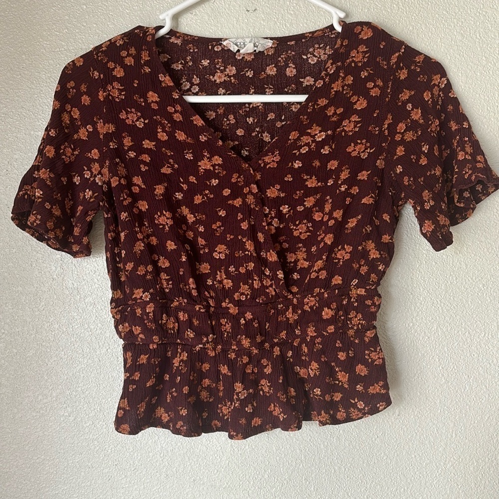 Floral Rose Pink V Neck Top XS